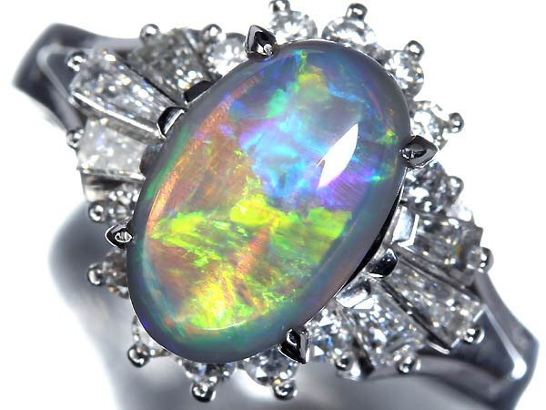 1ML16231S【売り切り】新品【RK宝石】≪opal≫ 魅惑の遊色 極上ブラックオパール 大粒1.52ct 極上ダイヤモンド 総計0.5ct Pt900 高級リング拍卖