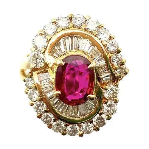 23172 ルビー 1.26ct ダイヤモンド デザイン リング イエローゴールド K18 13号 7.6g拍卖