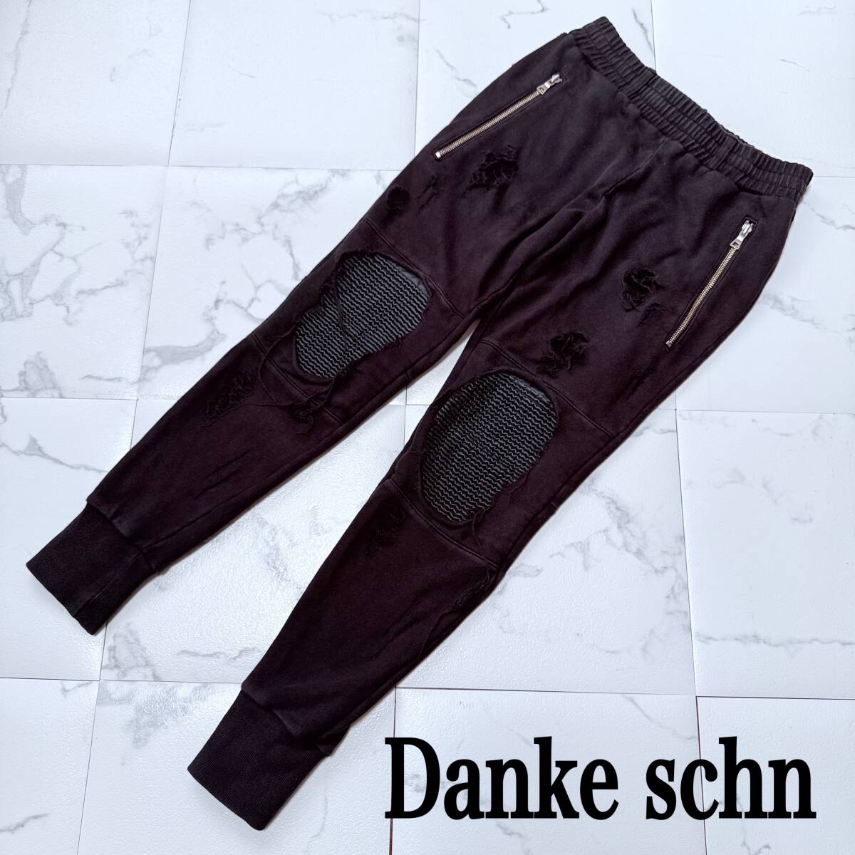 ★ DANKE SCHON ダンケシェーン Danke schn ダメージ 加工 ジャバラ スウェット パンツ ブラック サイズ S ジョガーパンツ ★拍卖