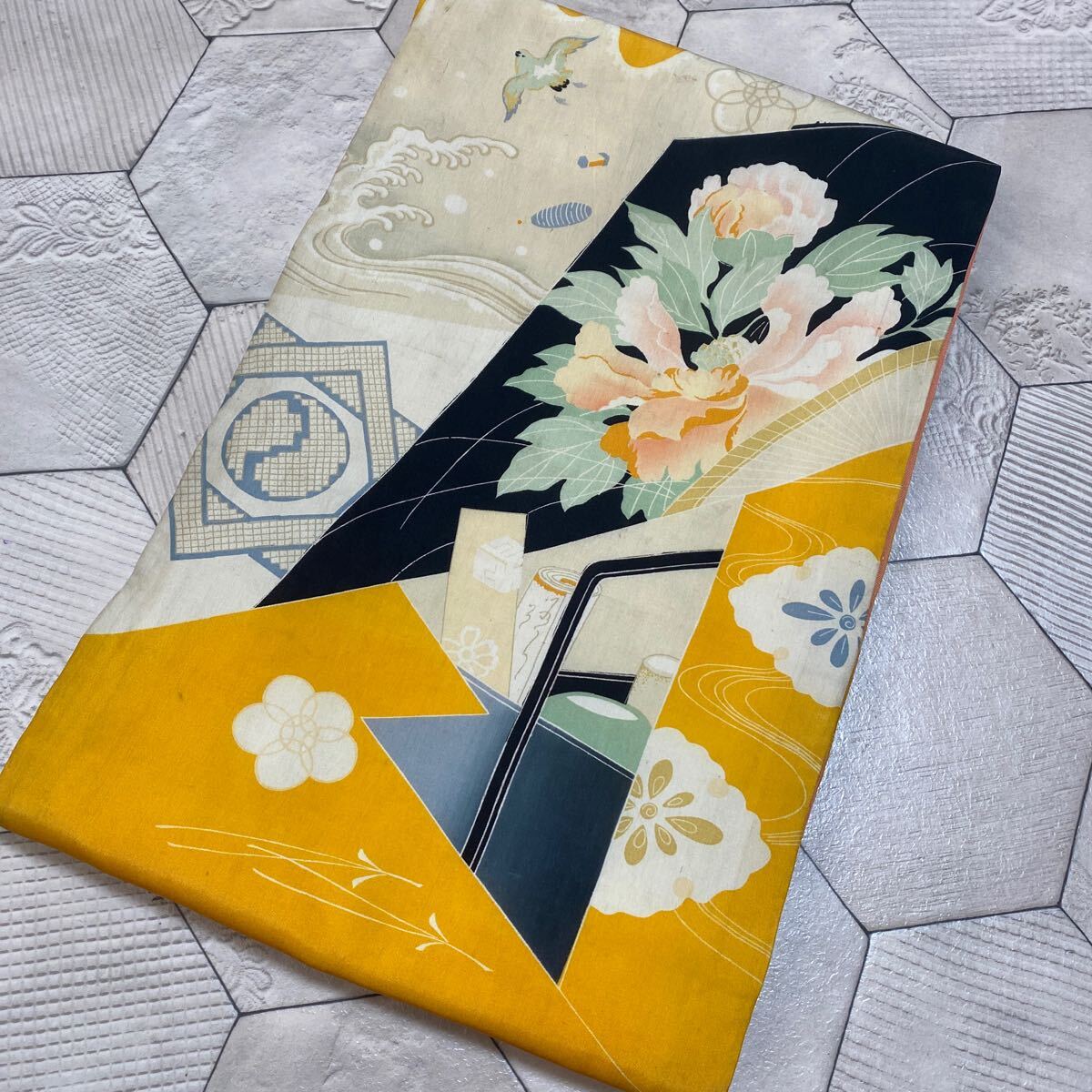 アンティーク 帯 着物 昭和レトロ 大正ロマン モダン 和洋折衷コーデ リメイク モスリン 花 き17-1w拍卖