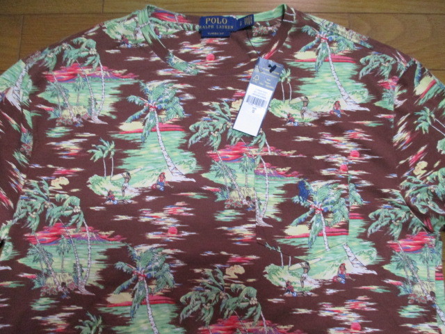 タグ付き 正規品 ラルフローレン アロハ Tシャツ 茶系 総柄 Sサイズだが大きめなのでMサイズカテゴリーに入れました拍卖