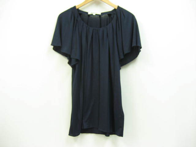 NATURAL BEAUTY BASIC ナチュラルビューティベーシック 半袖 カットソー トップス 袖フリル 紺 ネイビー サイズ38拍卖