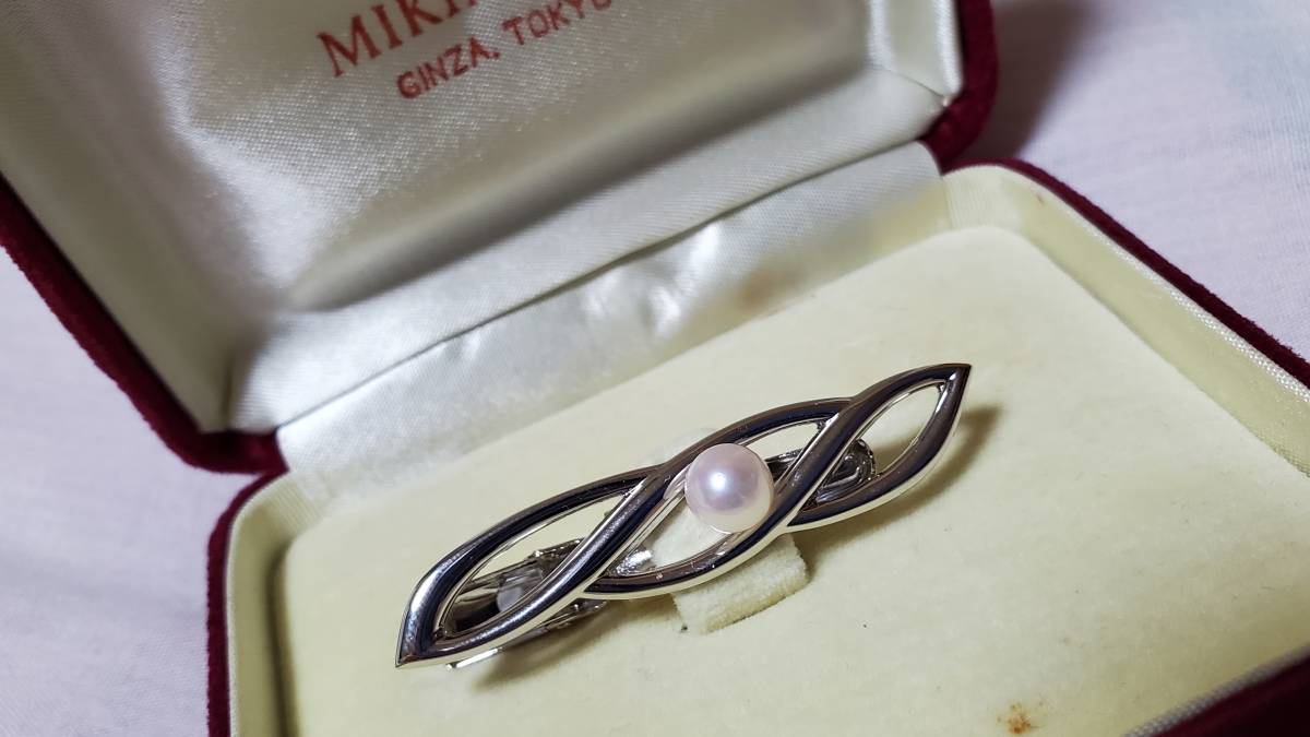 正規未 限定 ミキモトMIKIMOTO ヴィンテージ インフィニティタイピン トリニティオープンラウンド×パール ネクタイピン クリップタイバー拍卖