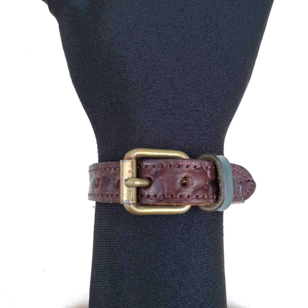 新品/ハンドメイド/デッドストック/輸入革/ベルト/レザーブレス/茶×グリーン/N08235/拍卖