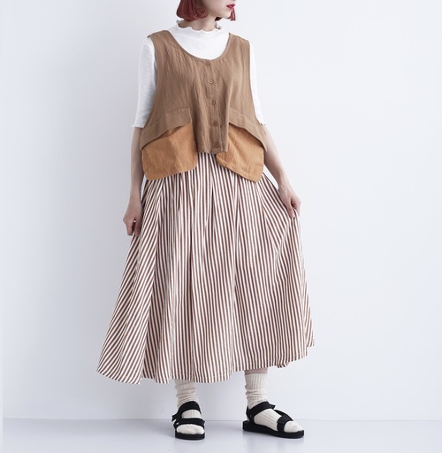 merlot メルローのロングスカート★ストライプ/白×茶色/拍卖