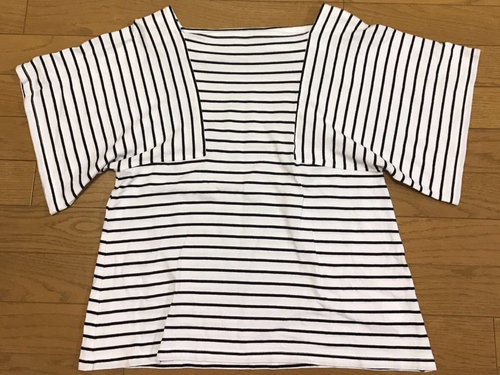 送料無料■niko and ... ニコアンド ボーダー スクエアネック 半袖カットソー プルオーバー サイズ4拍卖