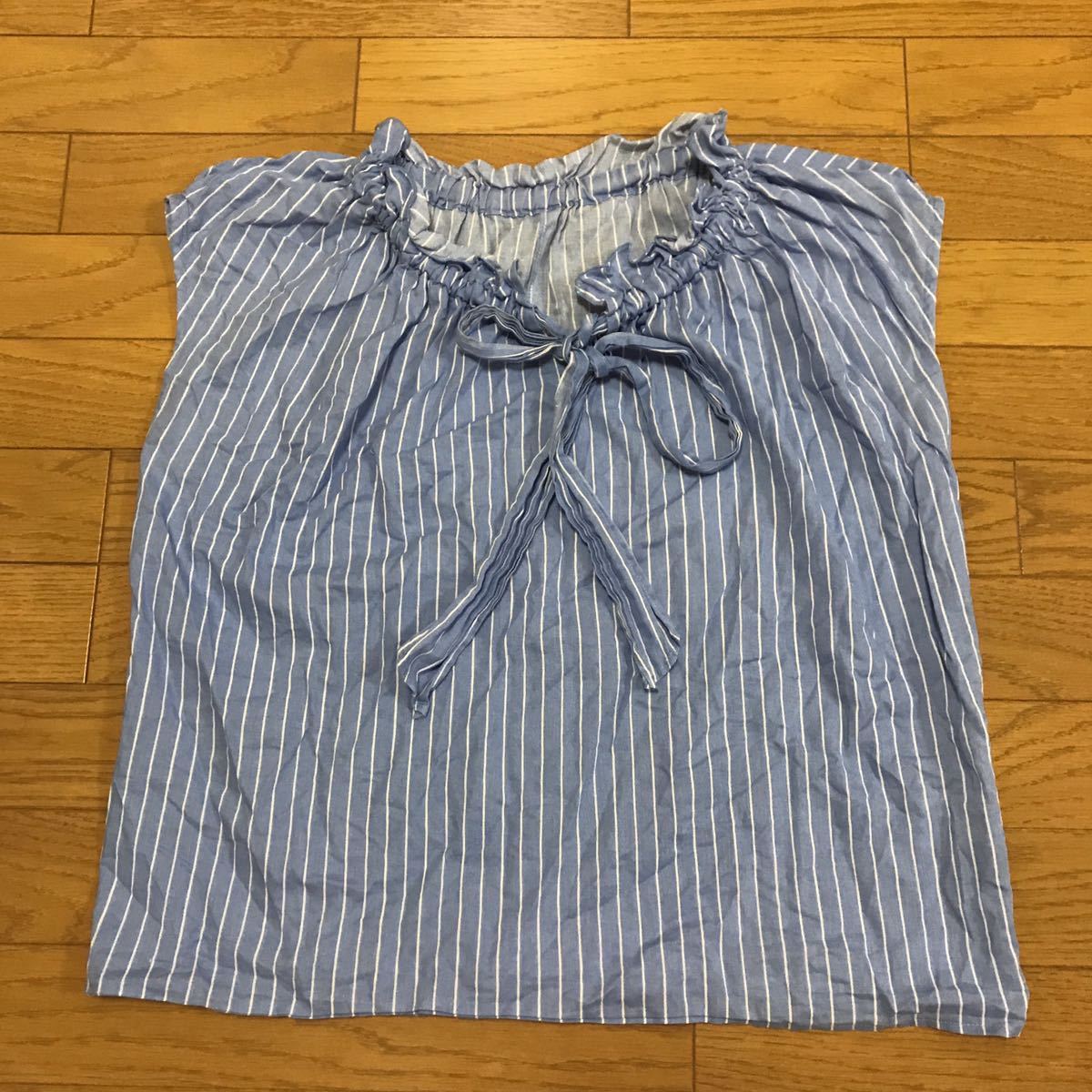 送料無料■NOLLEY'S ノーリーズ ブルー ストライプ コットン ノースリーブカットソー サイズ38(M) 日本製拍卖