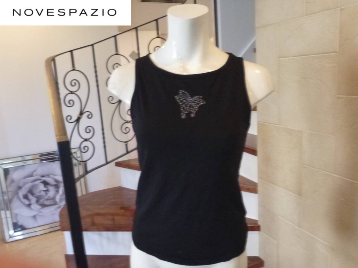 1万 美品 NOVESPAZIOノーベスパジオ ★黒ブラック ラインストーン タンクトップ 38 M相当拍卖