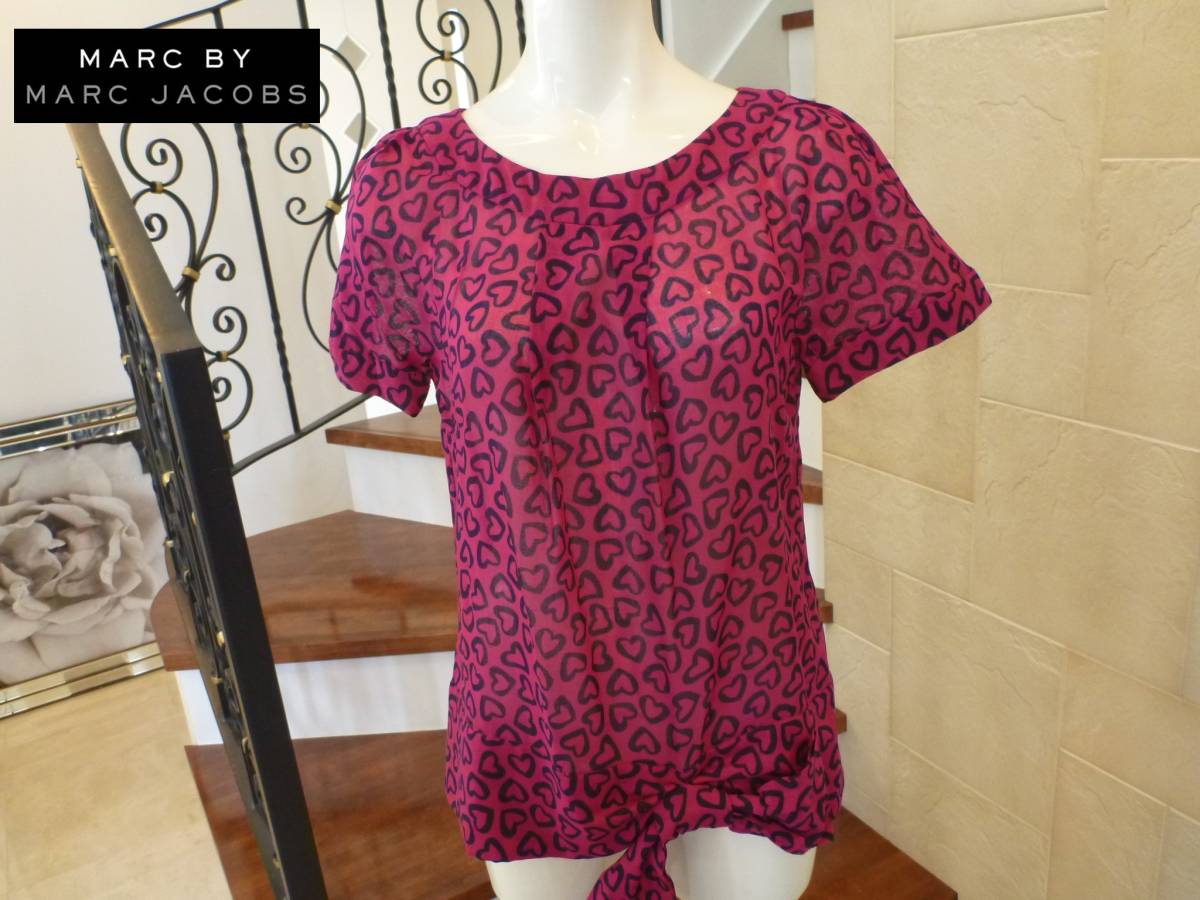 超美品 Marc by Marc Jacobs(マークバイマークジェイコブス) ★ピンク×ハート柄 半袖ブラウス 4 M相当拍卖
