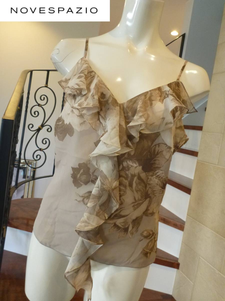 2.5万 美品 NOVESPAZIOノーベスパジオ ★ベージュ シフォン フリル トップス 38 M相当拍卖
