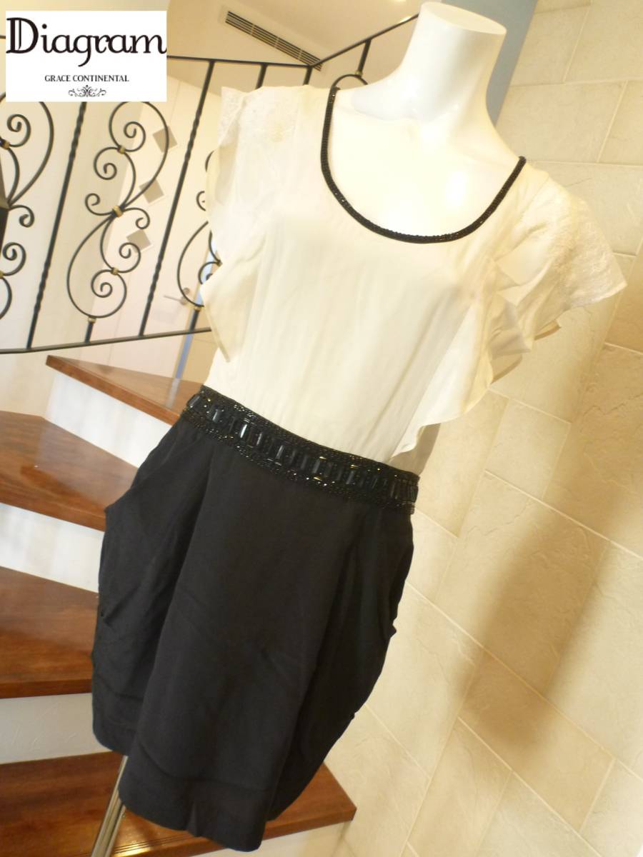 4.5万 美品 ダイアグラム グレースコンチネンタル バイカラー アイボリー×黒 ワンピース 36 S相当拍卖