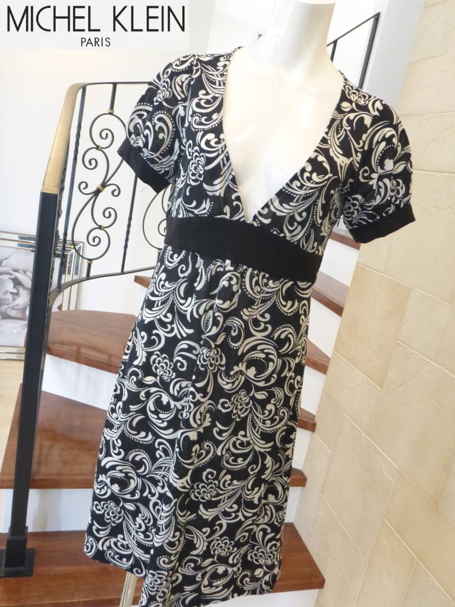 2.6万 美品 MICHEL KLEIN(ミッシェルクラン) ★イトキン 黒×白 ワンピース 38 M相当拍卖