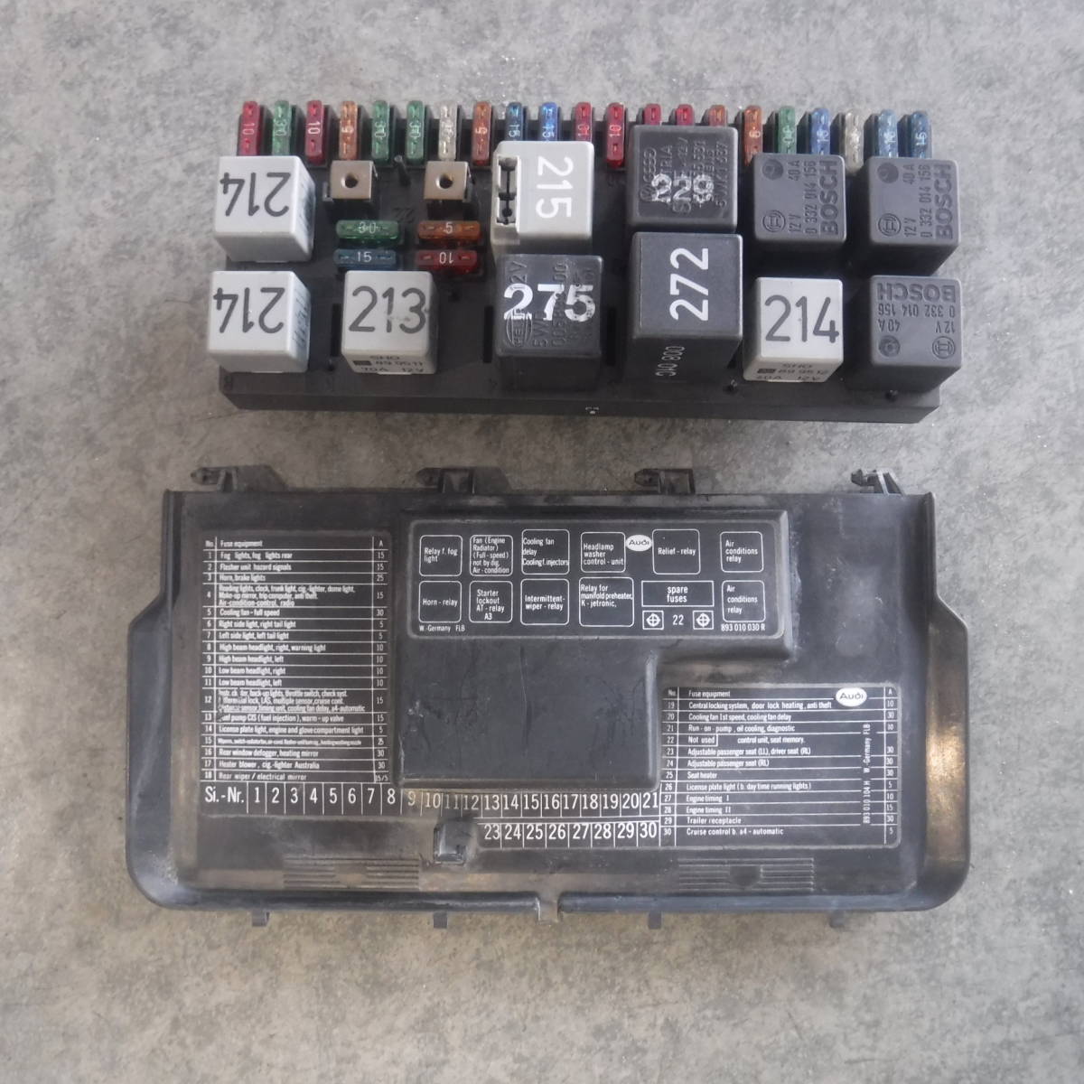 AUDIアウディ90ヒューズ リレー ボックス2.3電動ファン間欠ワイパーNGエアコン214/215/275/272/229/0332014156フォグ純正リレー80ホーン等拍卖