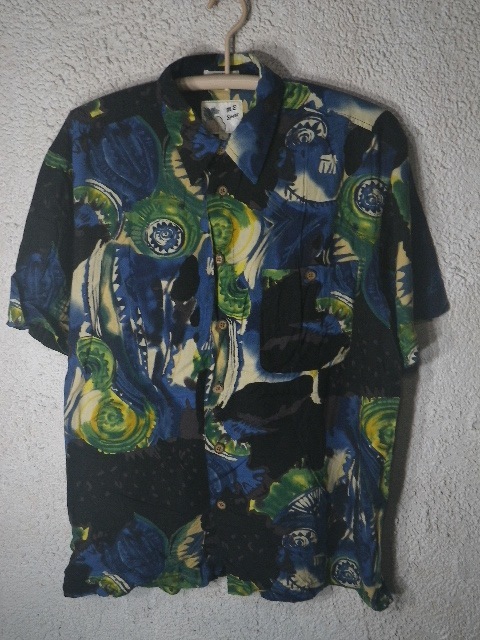 to1050 M.E. Sports 半袖 レーヨン 100% アブストラクト 抽象 デザイン 総柄 アロハ シャツ 人気 送料格安拍卖