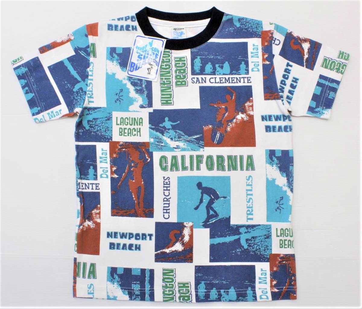 YTS32東洋Sジョンセバーソン 総柄 カリフォルニア ハンティントンビーチ サーフィンJohn SeversonリンガーTシャツSUN SURFサンサーフ 襟紺拍卖