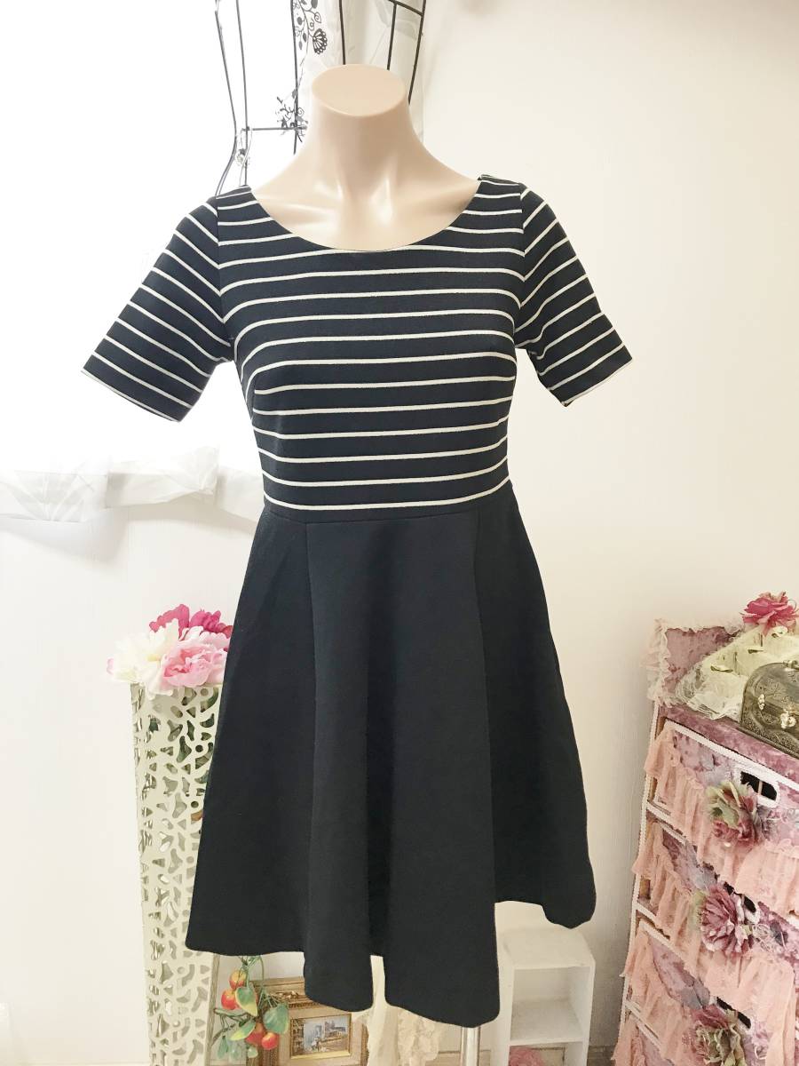 レディス3/Lサイズ:ボディドレッシング【PROPORTION】ラメ入りボーダー切替ワンピース:黒拍卖