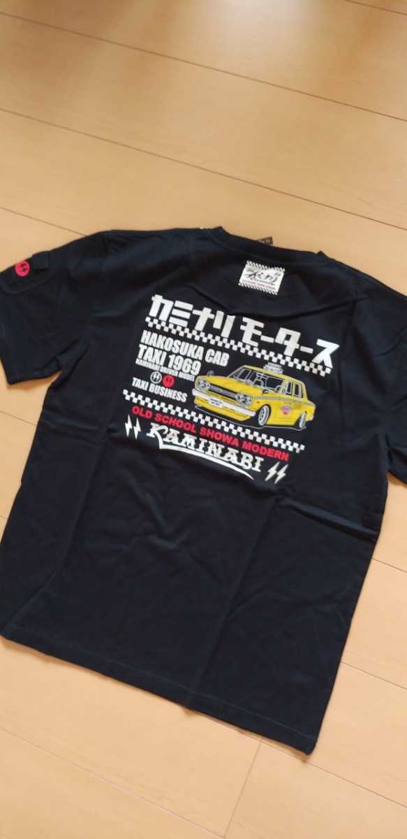 送料込 即決★KAMINARI カミナリ KMT-180 半袖Tシャツ タクシードライバー 昭和 ハコスカ ブラック L拍卖