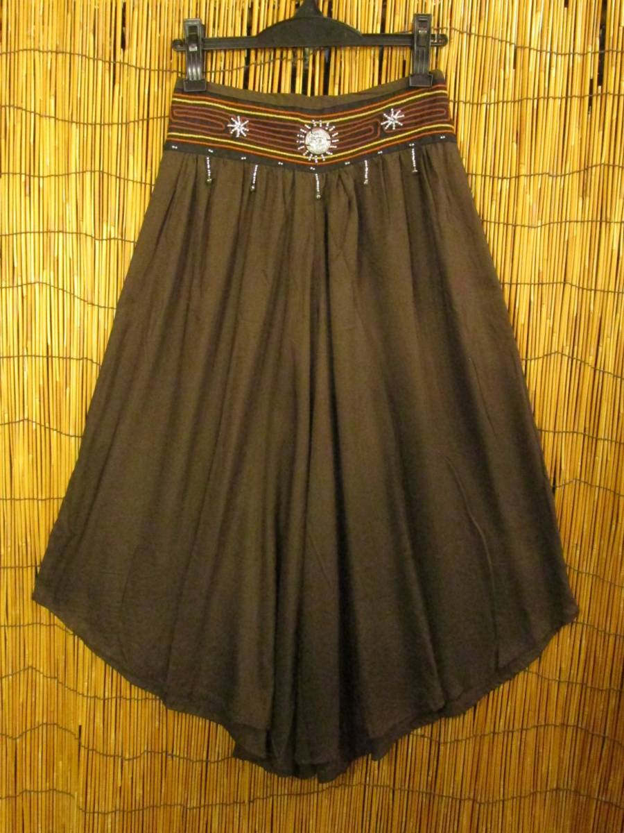 【送料込み/SALE】②訳あり*レーヨン素材*ゆったりサイズ*ウエスト刺繍+鈴付き*U字*楽々パンツ エスニック アジアン MAJAM拍卖