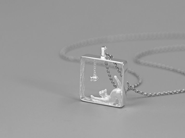 猫と魚 ペンダント トップ ネコ シルバー 925 猫 ねこ 魚 フィッシュ 銀 ネックレス拍卖