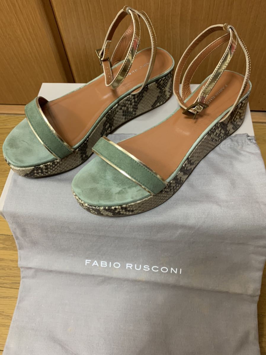 ★FABIO RUSCONI(ファビオルスコーニ) レディース サンダル★サイズ38★24★USED品★グリーン★パイソン★厚底★美品★拍卖
