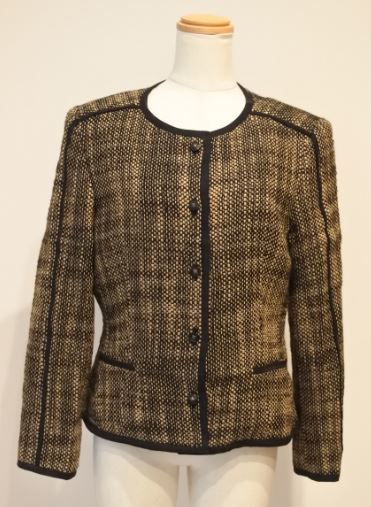 Charente Mika ジャケット 上着 ノーカラー 9号 秋冬 ブラックxブラウン ngymtko m0702拍卖