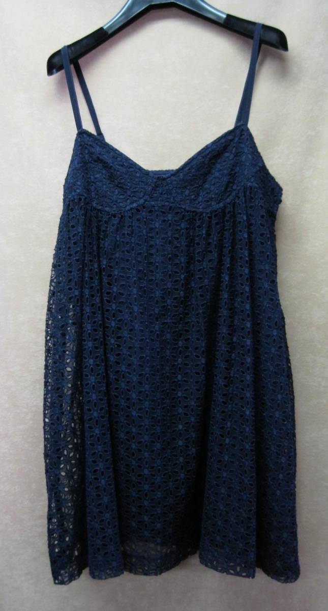 IKUKO イクコ **レース刺しゅう キャミソールワンピース◎送料込み! 【ネイビー】拍卖