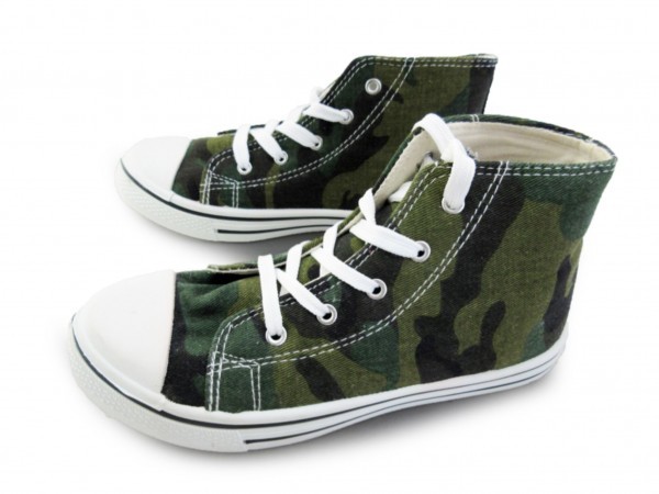 1円~cL059新品AAAミッドカット/レースアップキッズスニーカー21㌢迷彩柄♂拍卖