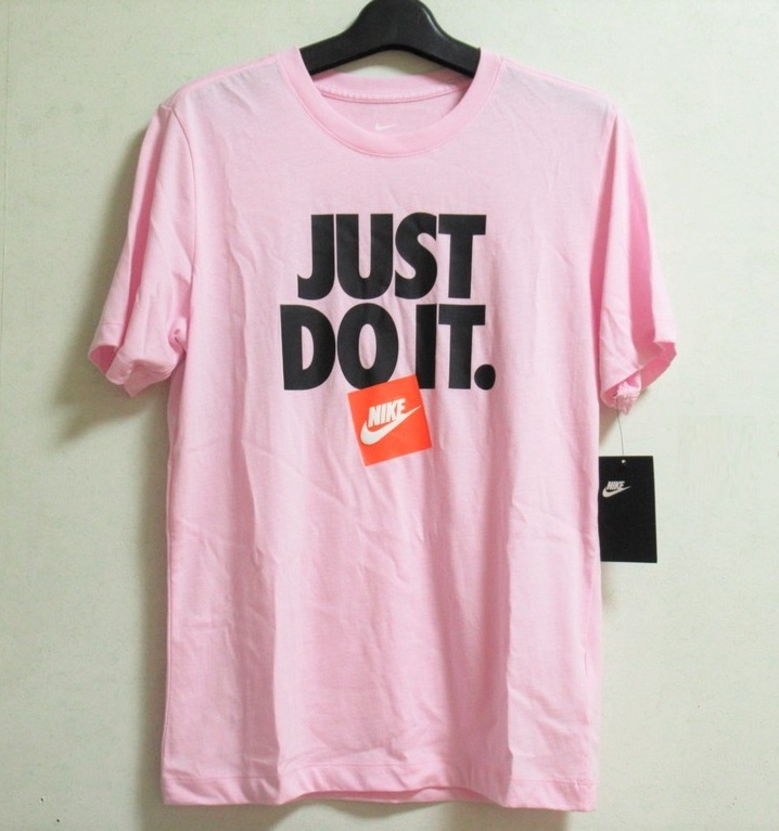NIKE JUST DO IT Tシャツ ピンク オレンジ S ナイキ JDI ビッグロゴ ビッグスウッシュ BOXロゴ 女性にも AR5003-663拍卖