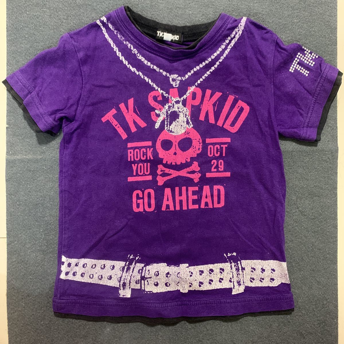 ◯ 古着 TK SAPKID 重ね着風Tシャツ ロック ドクロ パープル 紫 120cm (TORA) Tシャツ拍卖