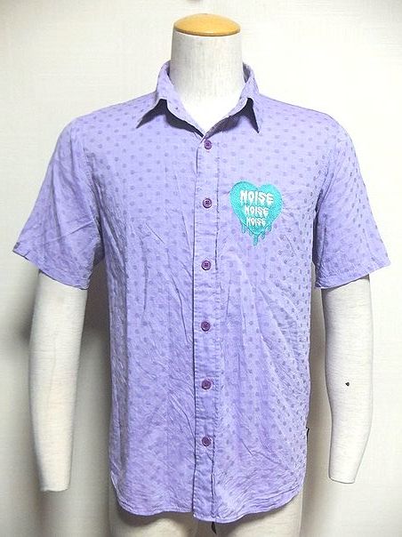 極上:MAGICAL MOSH MISFITS.半袖シャツM(薄紫色/ドット柄/柔らかい生地/MXMXM/パンク/ロック系/肩42幅50丈67/デニムと相性良し/日本製)拍卖