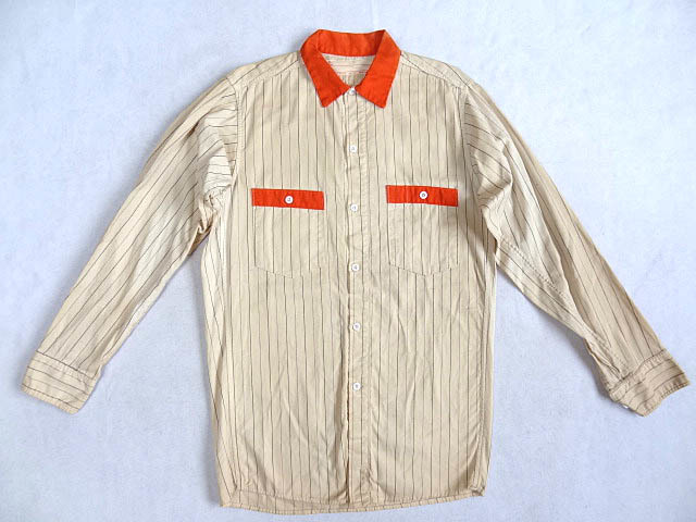ビンテージ 希少 珍品 50S 60S USA製 ストライプ オレンジ トリム ワーク シャツ スモール コカコーラ デザイン 総柄 レア 作業 カラー 色拍卖