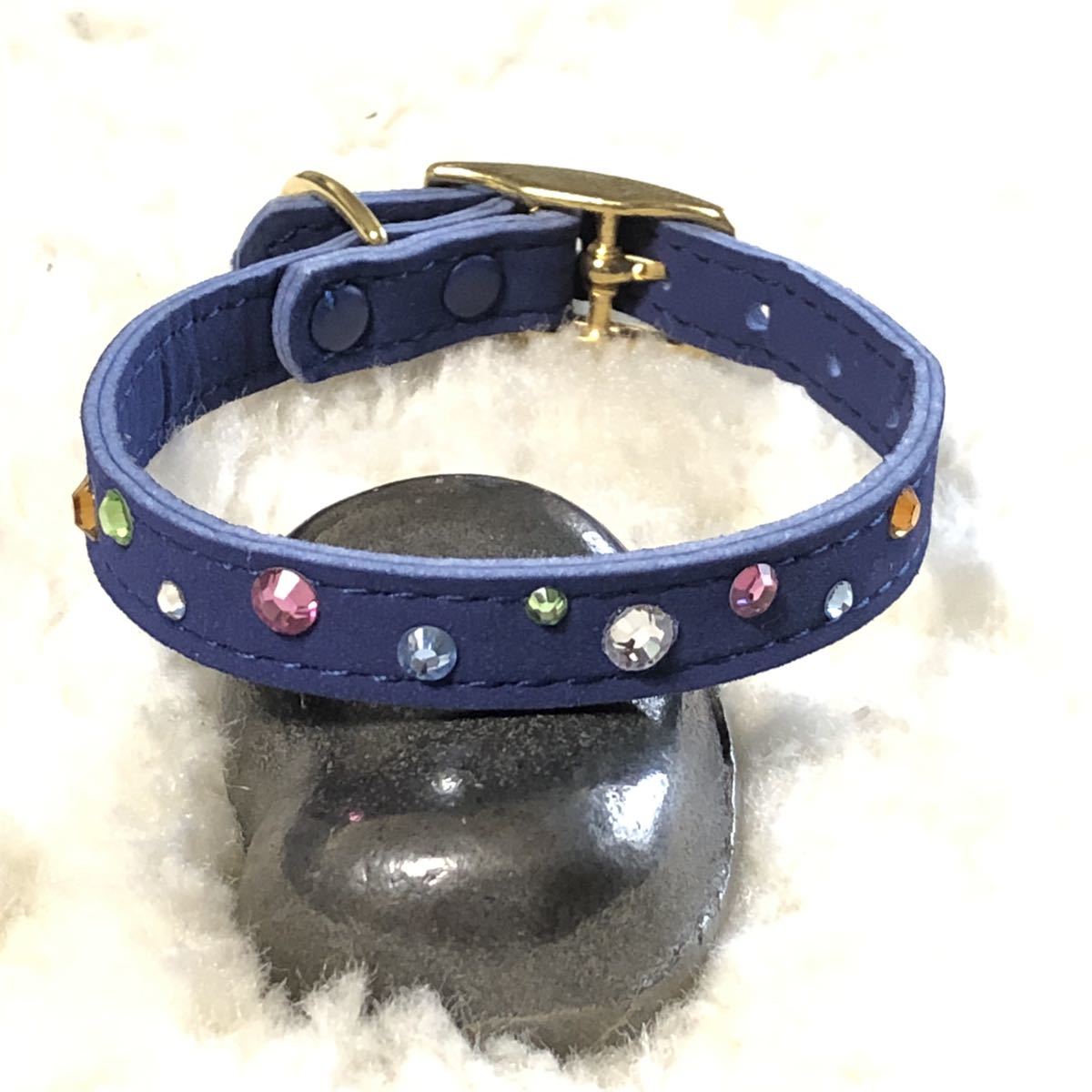 ★同梱お得★♯12Mー№140・スワロフスキー首輪《岡野》・キラメキ・ネイビー♪拍卖