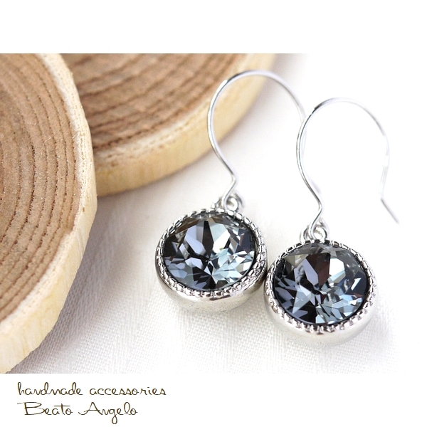 ◇◇+angelo+スワロフスキー 1088のピアス(p-172)クリスタルシルバーナイト S シンプル 一粒 ブラック チタン 樹脂 イヤリング拍卖