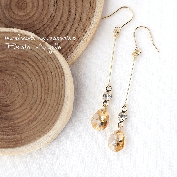 ◇◇+angelo+スワロフスキー 6128とラインストーンのピアス(p-072)クリスタルゴールデンシャドウ G ドロップ ベージュ拍卖