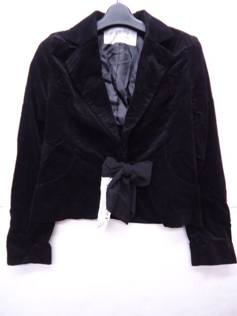 【KCM】kd-39■ワケあり激安■【REPOS】レディース フロントシフォンリボン ジャケット サイズM ブラック拍卖