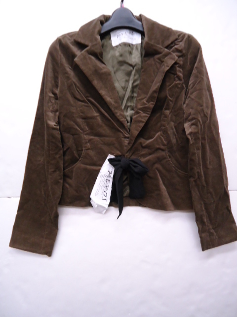 【KCM】kd-41■ワケあり激安■【REPOS】レディース フロントシフォンリボン ジャケット サイズM カーキブラウン拍卖