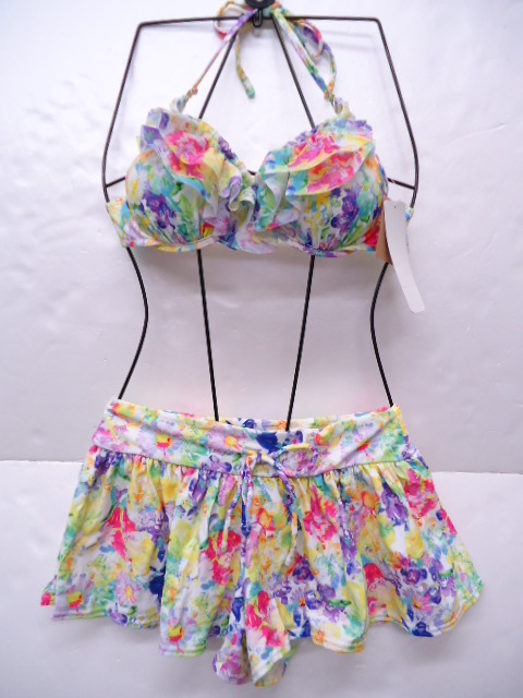 【KCM】MATO-45-9M■新品未使用品■【Blue Edge】レディース 水着 ビキニ フレアーパンツ 3点セット 9M イエロー系 体形カバー拍卖