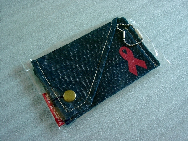 新品 RED RIBBON デニム カードケース ボールチェーン/Living Together/レッドリボン/インディゴブルー/カード入れ/パスケース/小物入れ/5拍卖