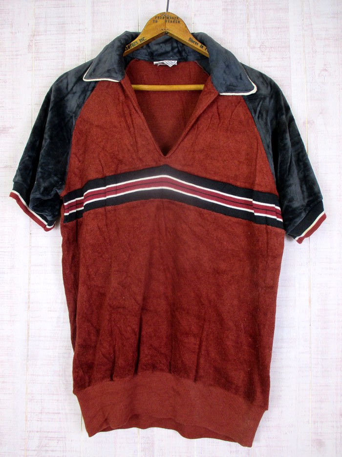 80's ヴィンテージ ベロアシャツ 半袖  M mtv-26拍卖