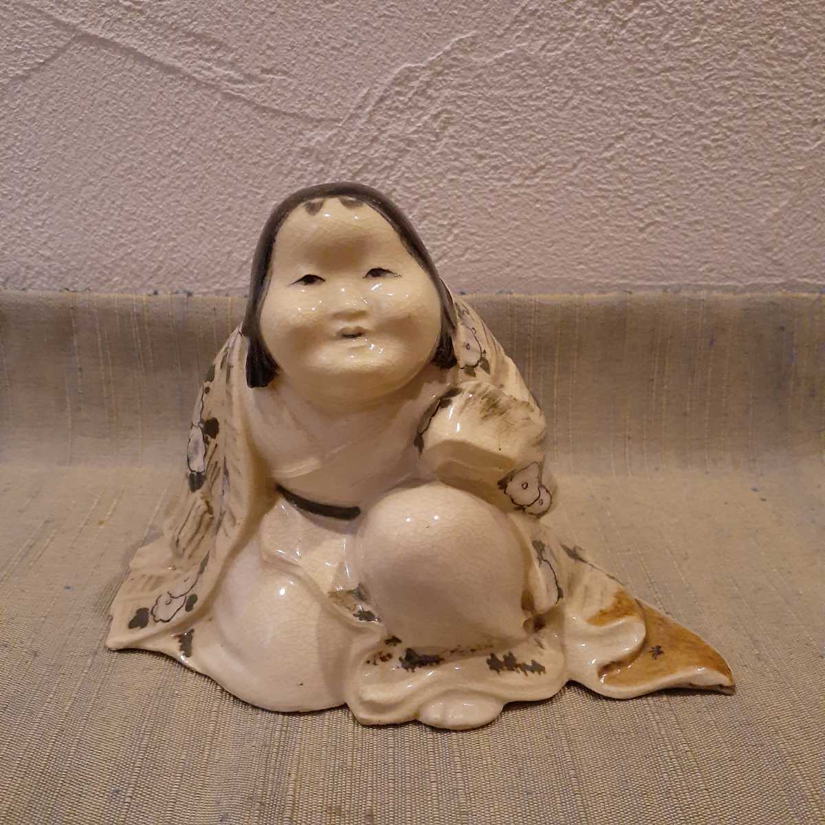 時代 古清水 お多福 置物 人形 銘あり 約17.5cm×12.2cm×12cm拍卖