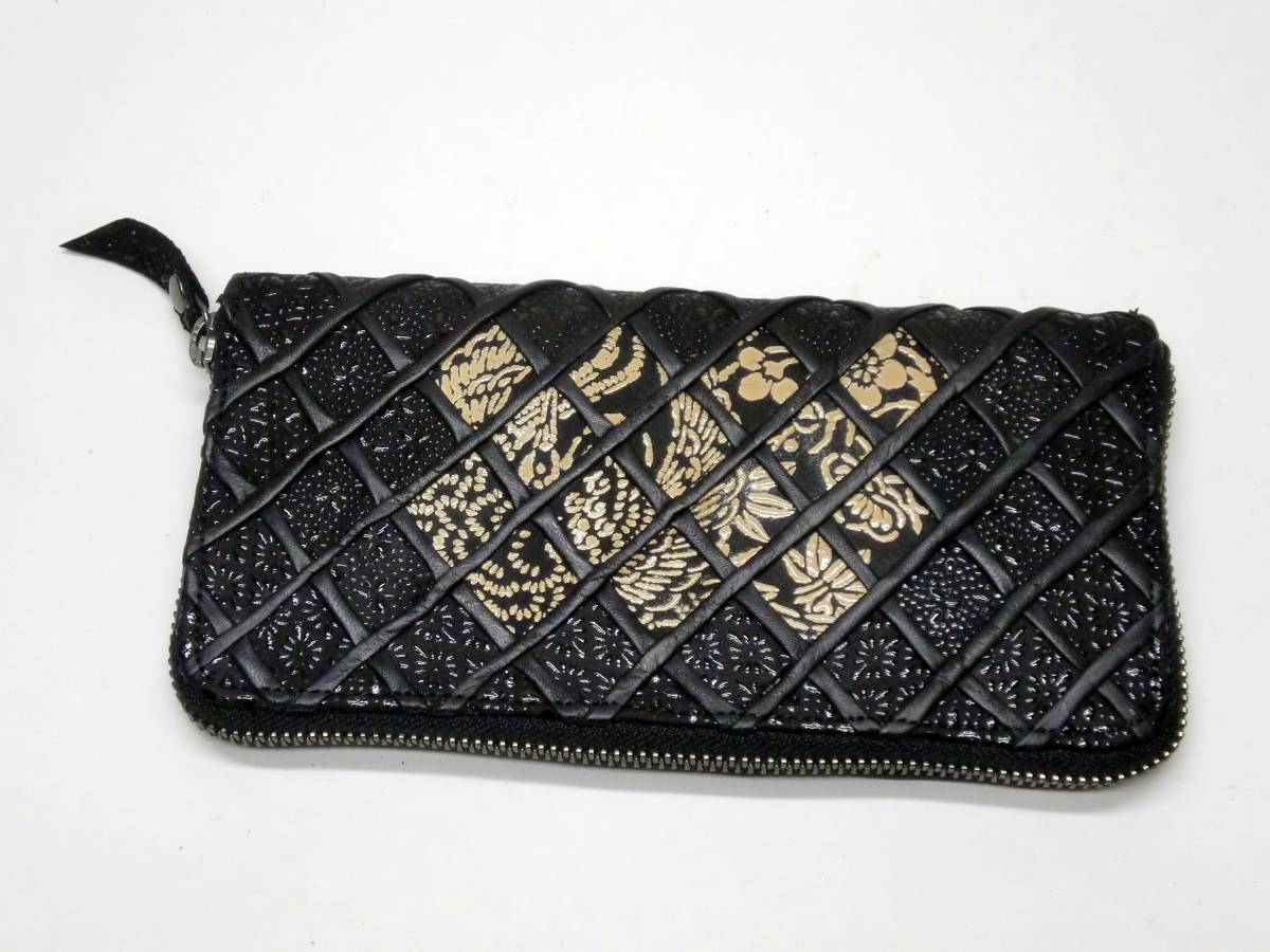 一点品 送料無料 285-14印伝鹿革のなまこ壁風デザインワークラウンドファスナー式長財布拍卖