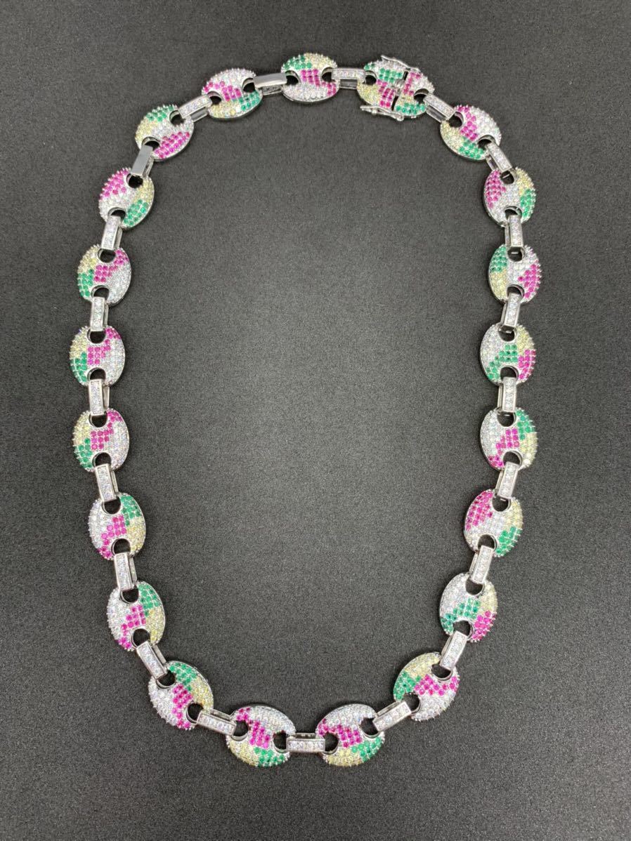 お洒落!レアカラー グッチリンク ヒップホップ ブリンブリン ネックレス レゲェ拍卖