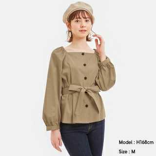 2020完売品 GU☆ベルテッドスクエアネックブラウス サイズM拍卖