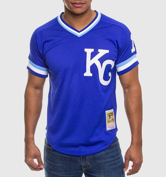 USA正規品 【XL】Mitchell&Ness ミッチェル&ネス MLB 公式 カンザスシティ Royals ロイヤルズ BPジャージ #16 Vネック 青 ユニフォーム拍卖