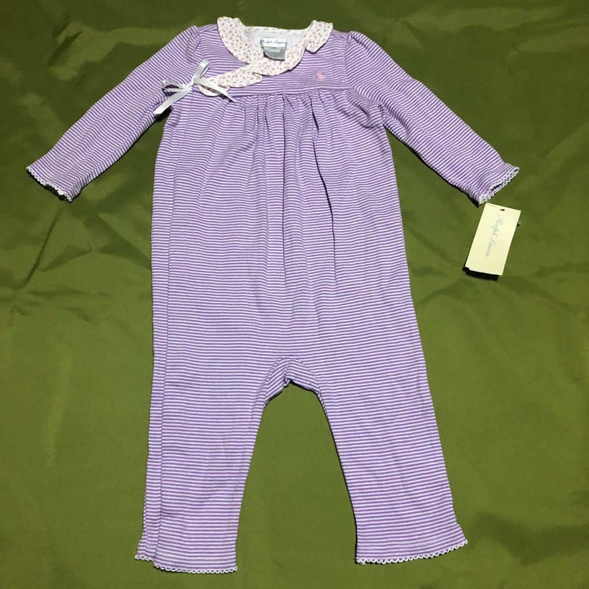 即決★日本未入荷 新品 ラルフローレン♪ボーダーに小花柄のカバーオール 12M パープル 紫拍卖