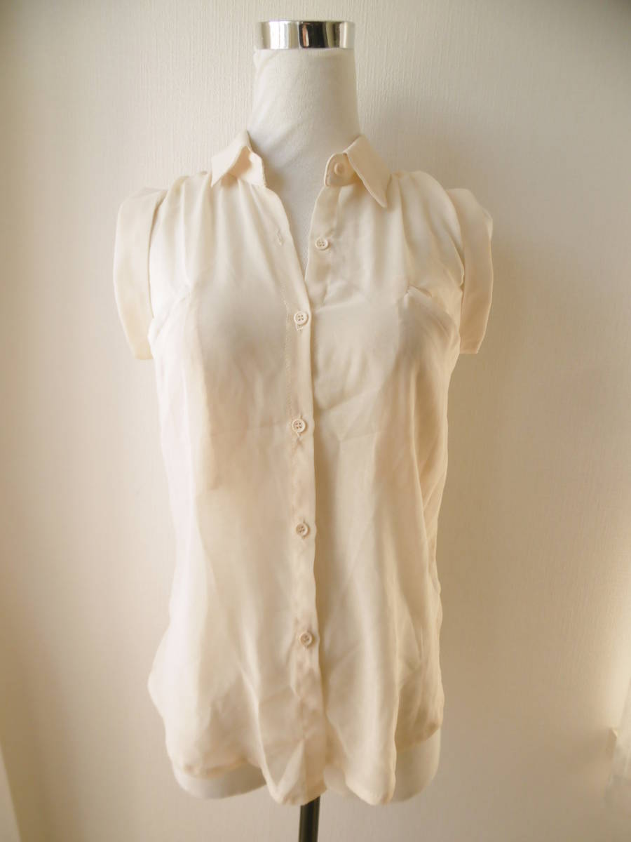 美品 ANAP アナップ ベージュ シフォン 袖ロールアップ ブラウスシャツ ノースリーブ 夏シアートップス拍卖
