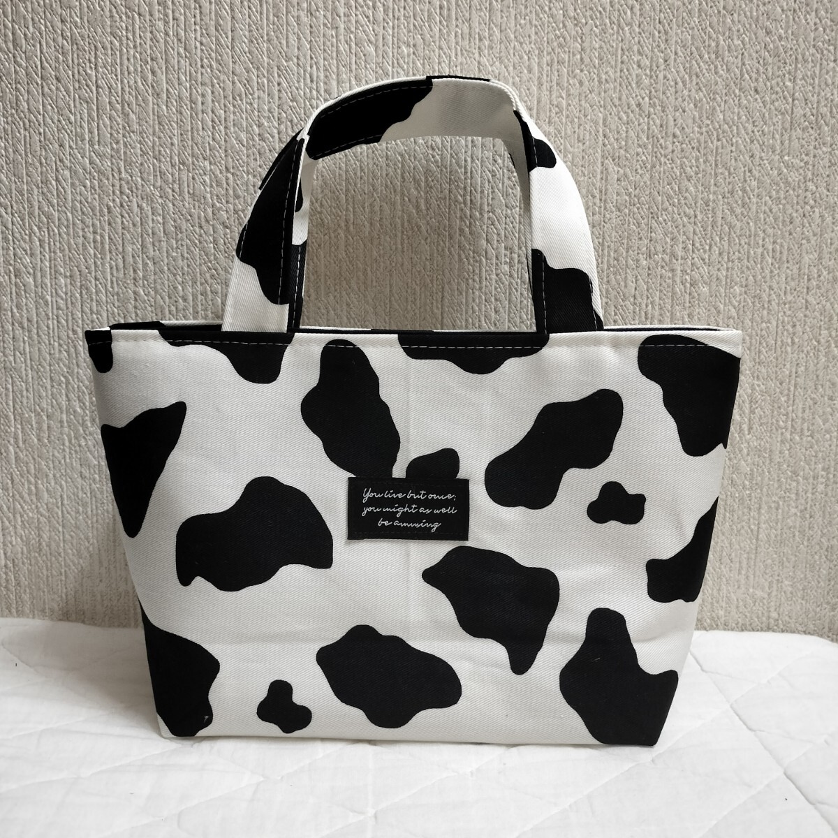 トートバッグ ミニトートバック handmade ホルスタイン柄 牛柄 lunchbag 拍卖