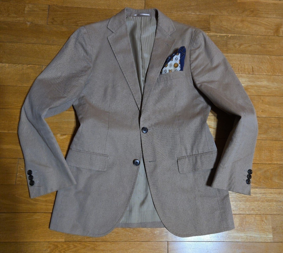 秀逸爽やか★ユナイテッドアローズ 厳選通年『ポップサック織りコットン』爽やかで快適◎ベージュ ジャケット(S-M位)拍卖