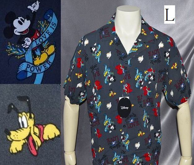 新品 L ディズニー ミッキーマウス シャツ アロハシャツ プルート レーヨン100% 半袖 拍卖