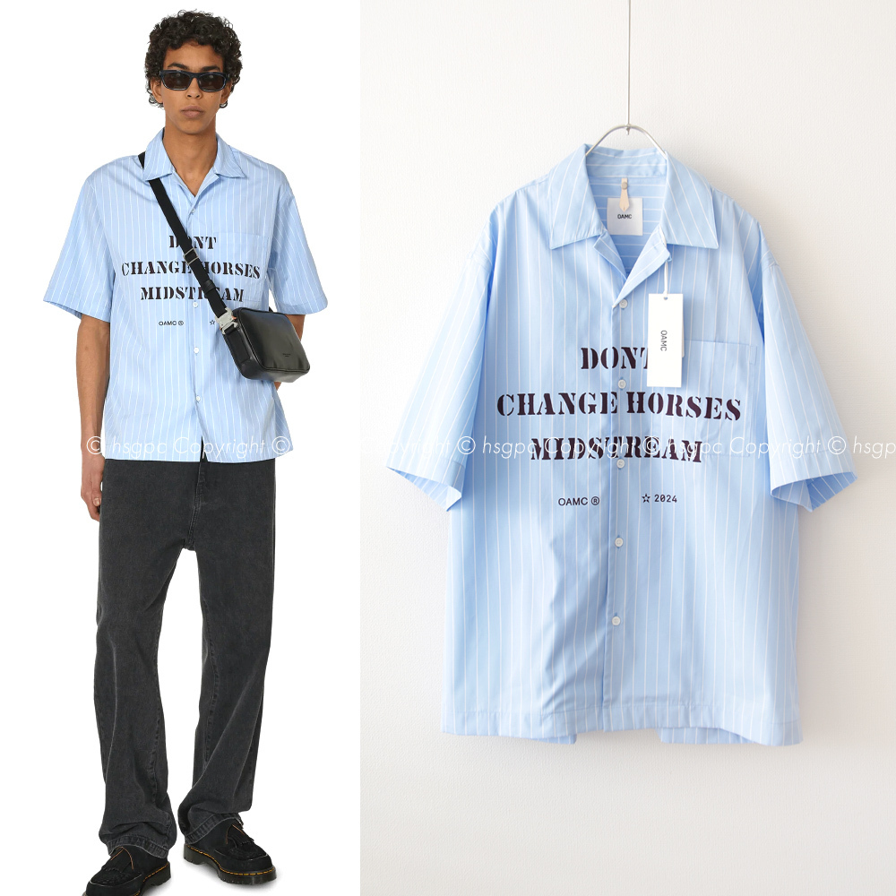 【定価9万】新品 OAMC KURT SHIRT STRIPES ロゴ 開襟 ストライプ シャツ ブラウス オーバーサイズ オーエーエムシー ジルサンダー Designer拍卖